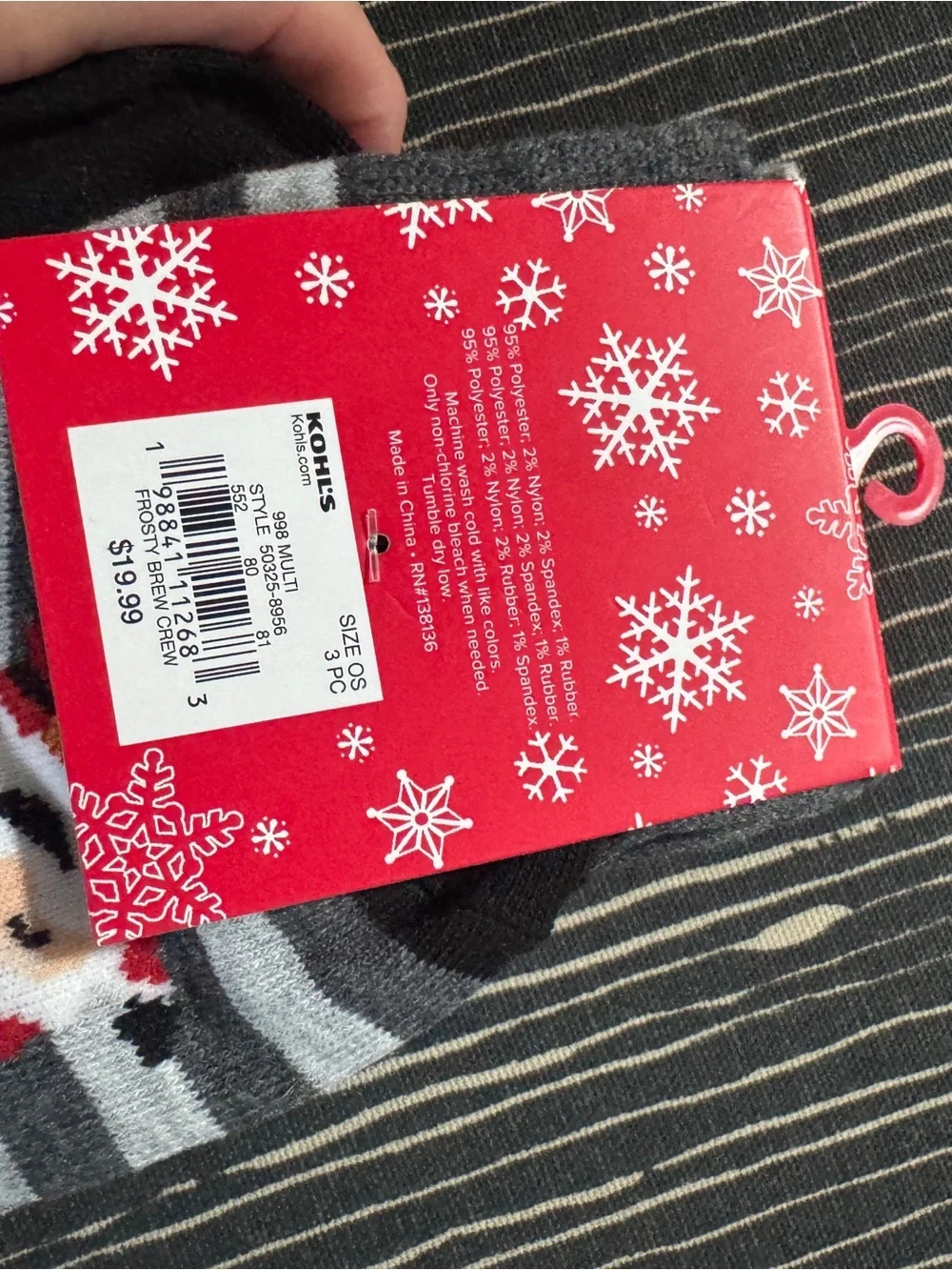 Kohl's Holiday Crew Socks in Red, Gray, Black